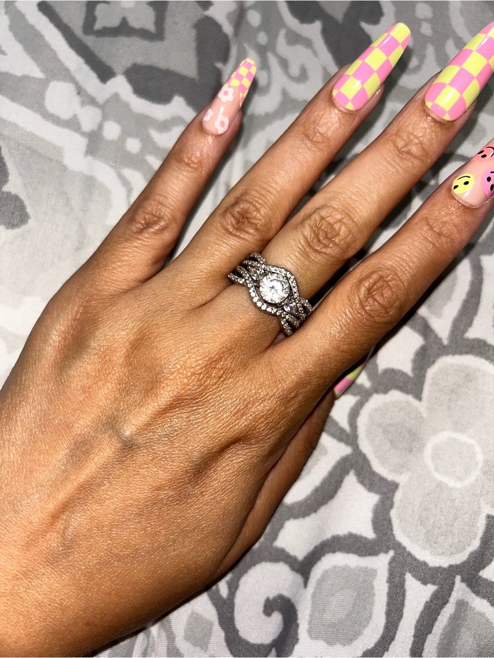 Sterling Silver Round Halo Engagement Ring with Matching Band - White